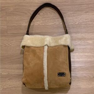 UGG Australia Sheepskin Suede Leather Strap Chestnut Shoulder Bag Medium Size